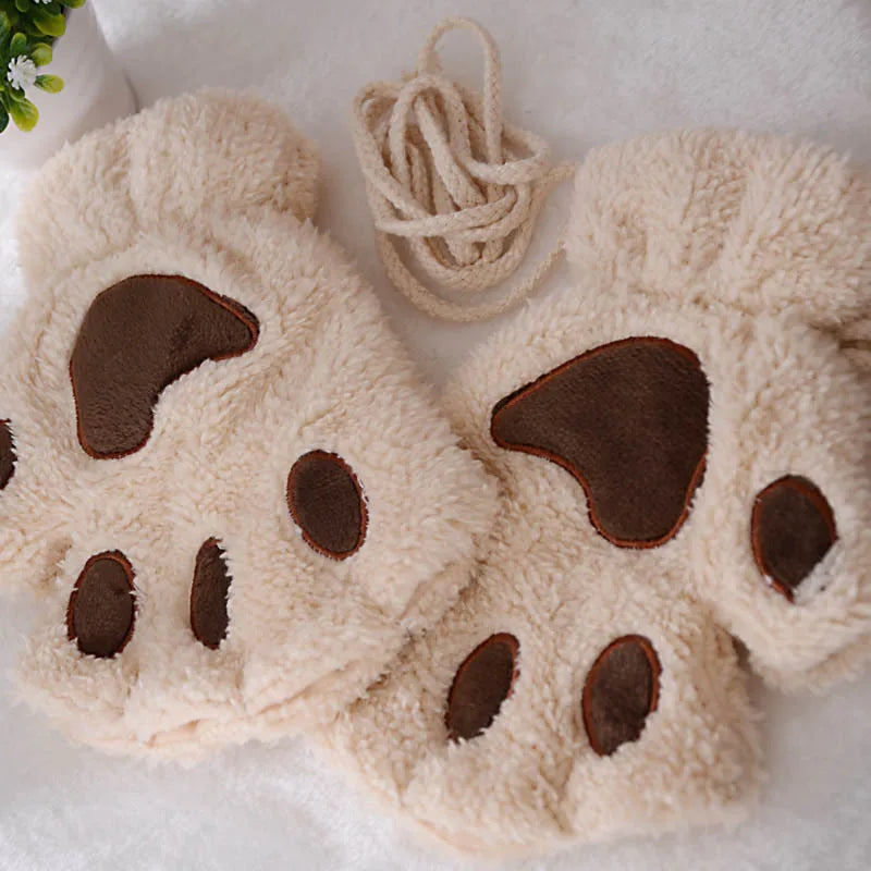 Fingerless Gloves, Plush Warm Furry Mittens for Women and Men