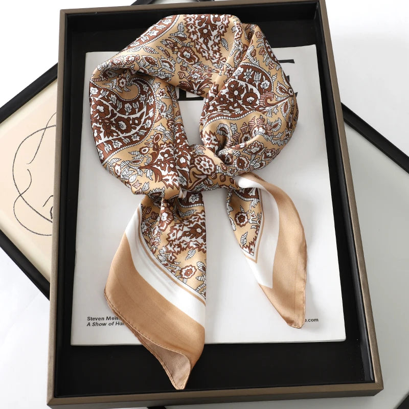 Women’s Square Scarf 70x70cm – Silk Feel Printed Hair Wrap