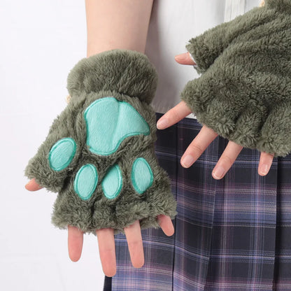 Fingerless Winter Gloves Plush Warm Mittens for Women and Girls