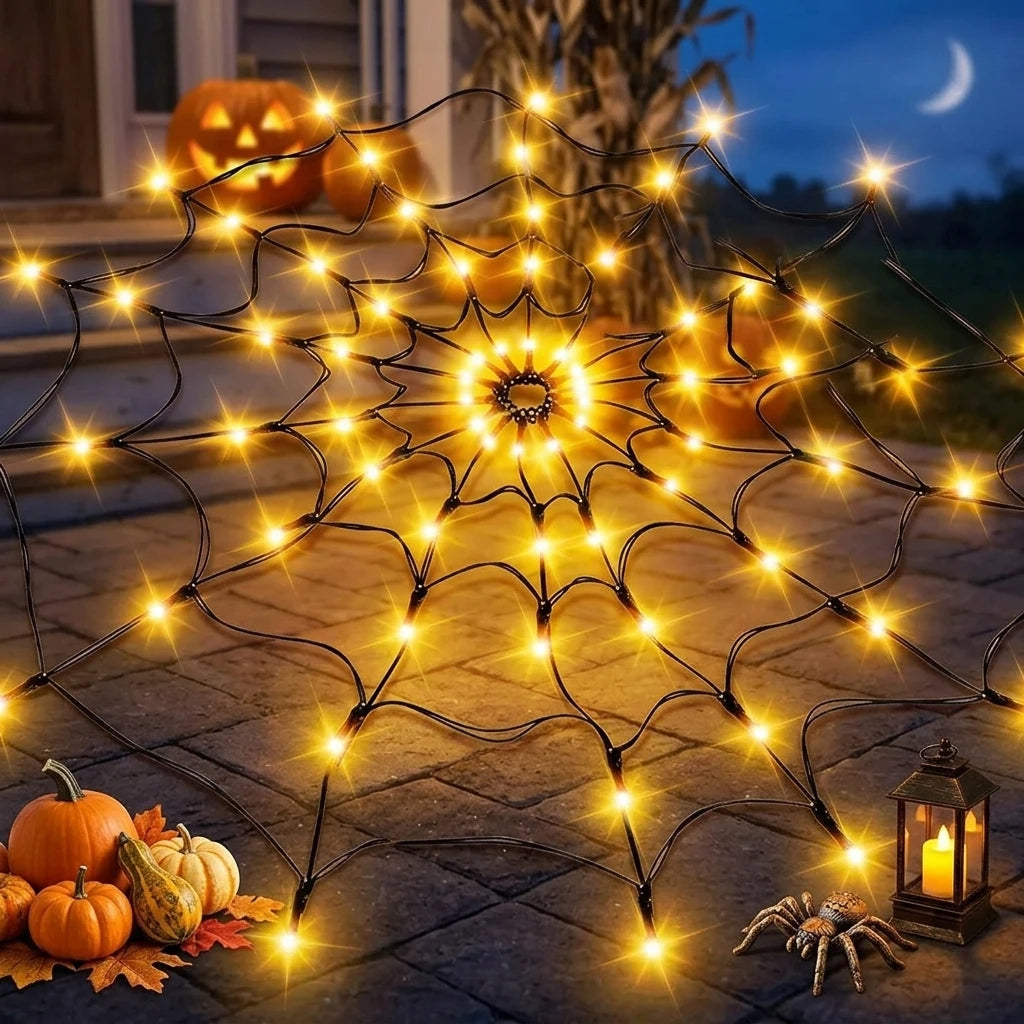 Halloween Spider Web Lights, Colorful LED String Decoration