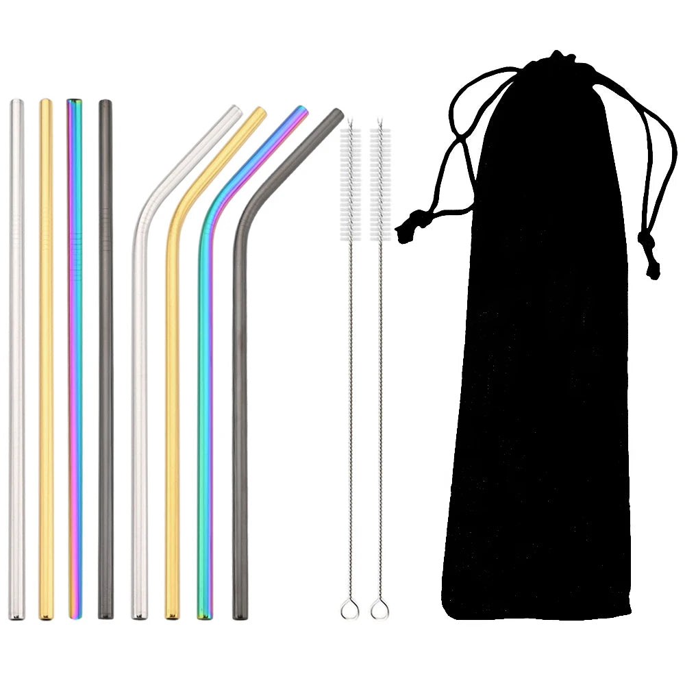 Reusable Stainless Steel Straws Set with Cleaning Brush