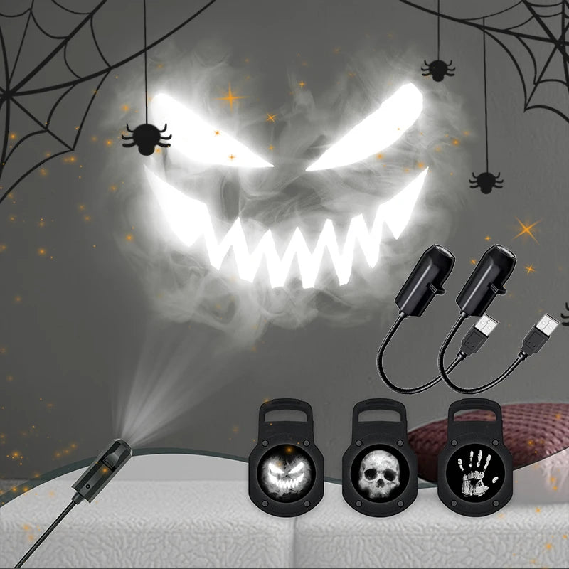 Halloween Projector Light USB 3-Mode Rotating LED Skull Lamp