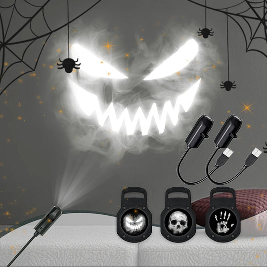 Halloween Projector Light USB 3-Mode Rotating LED Skull Lamp