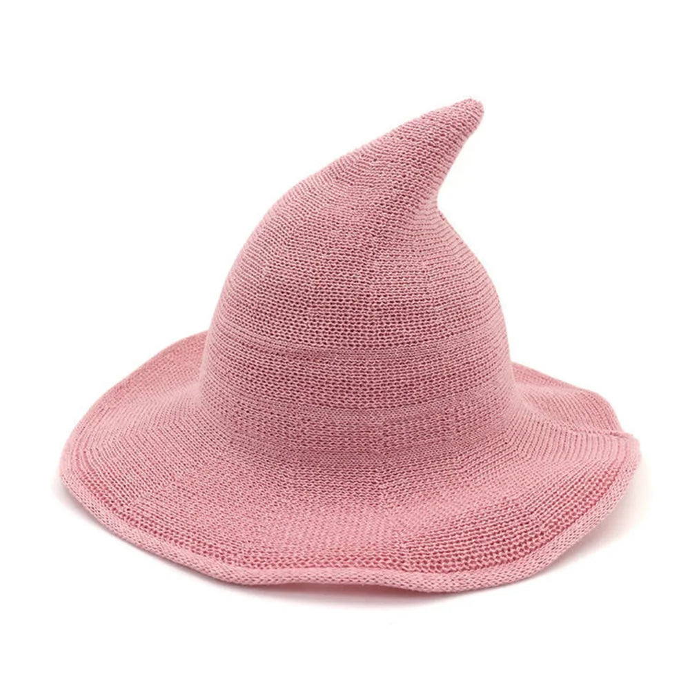 Halloween Witch Hat Long Point Knitted Cap with Wide Brim for Adults