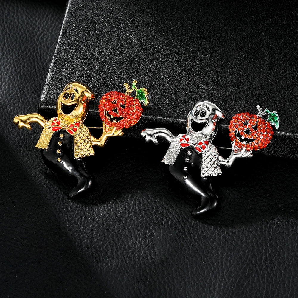 Ghost Brooch Halloween Rhinestone Lapel Pin for Men and Women