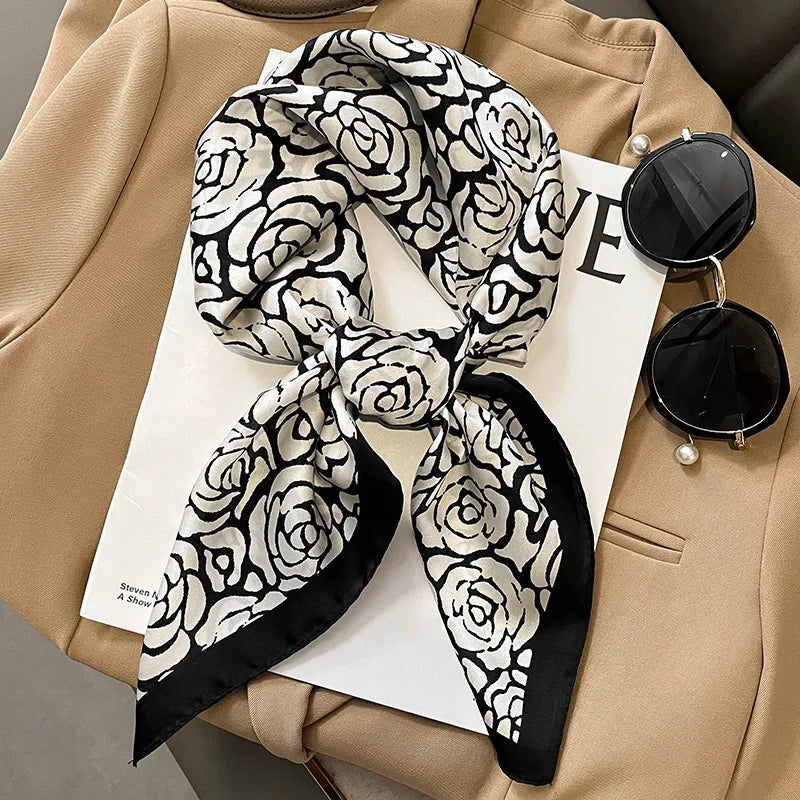 Women's Square Scarf, 70×70cm Printed Satin-Style Headscarf