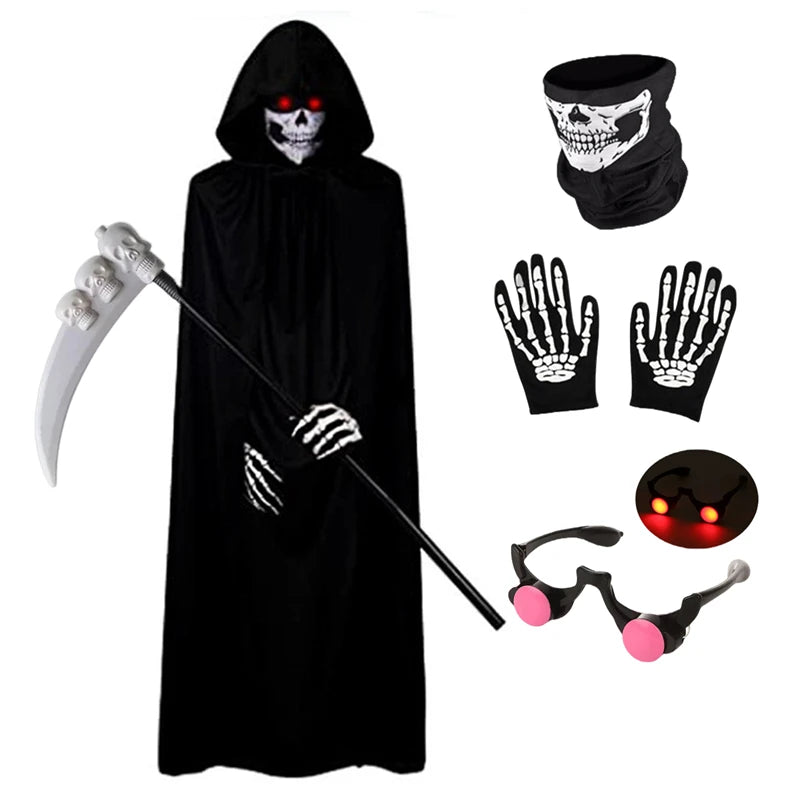 Grim Reaper Halloween Costume, Hooded Robe with Scythe