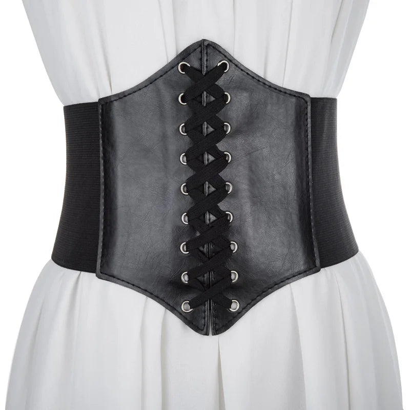 Wide Waist Belt for Women, Black PU Corset Belt for Dresses