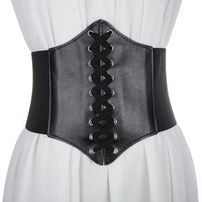 Wide Waist Belt for Women, Black PU Corset Belt for Dresses