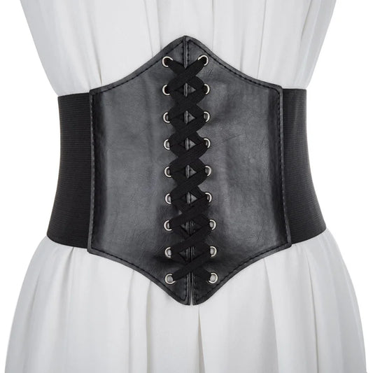 Wide Waist Belt for Women, Black PU Corset Belt for Dresses