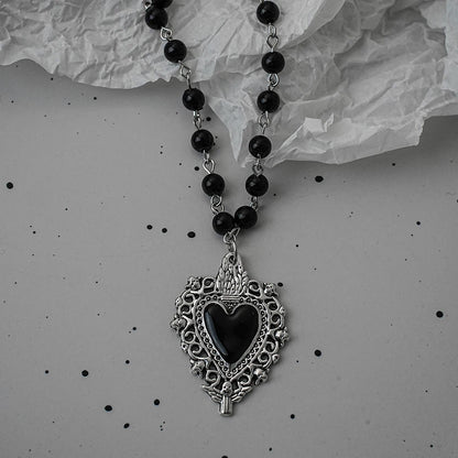 Gothic Pendant Necklace, Y2K Beaded Heart Design for Unisex Style