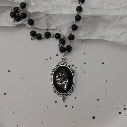 Gothic Pendant Necklace, Y2K Beaded Heart Design for Unisex Style