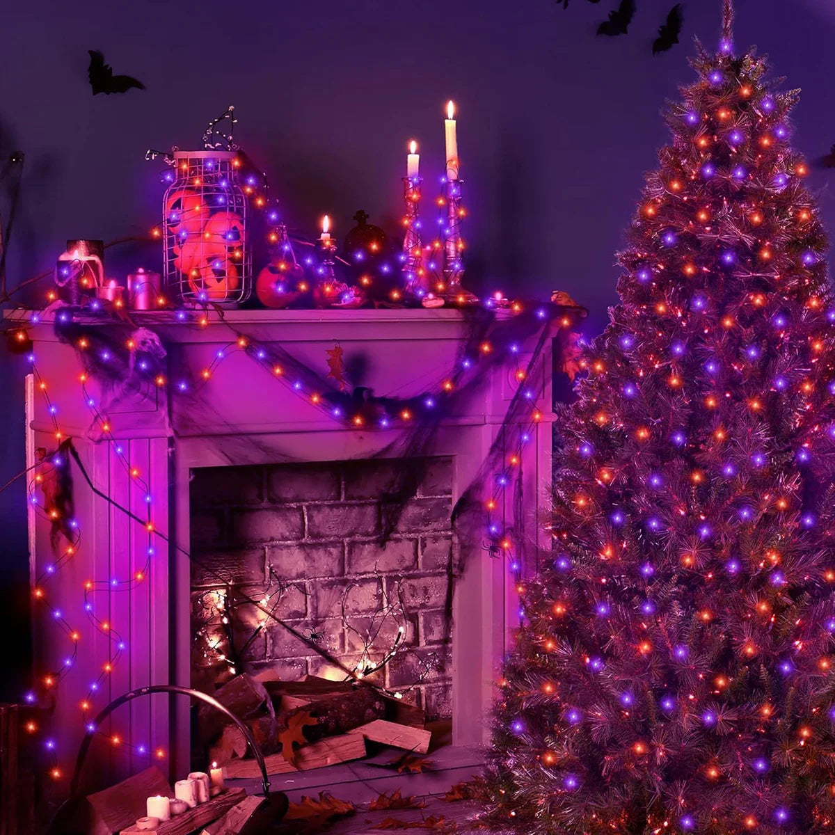 Halloween String Lights – Purple Orange Battery Powered LED Decor