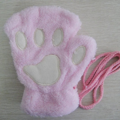 Fingerless Plush Gloves Warm Animal Paw Mittens for Adults