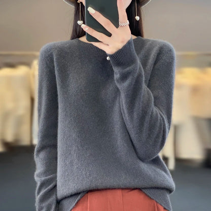 Women’s Merino Wool Sweater 100% Wool O-Neck Pullover
