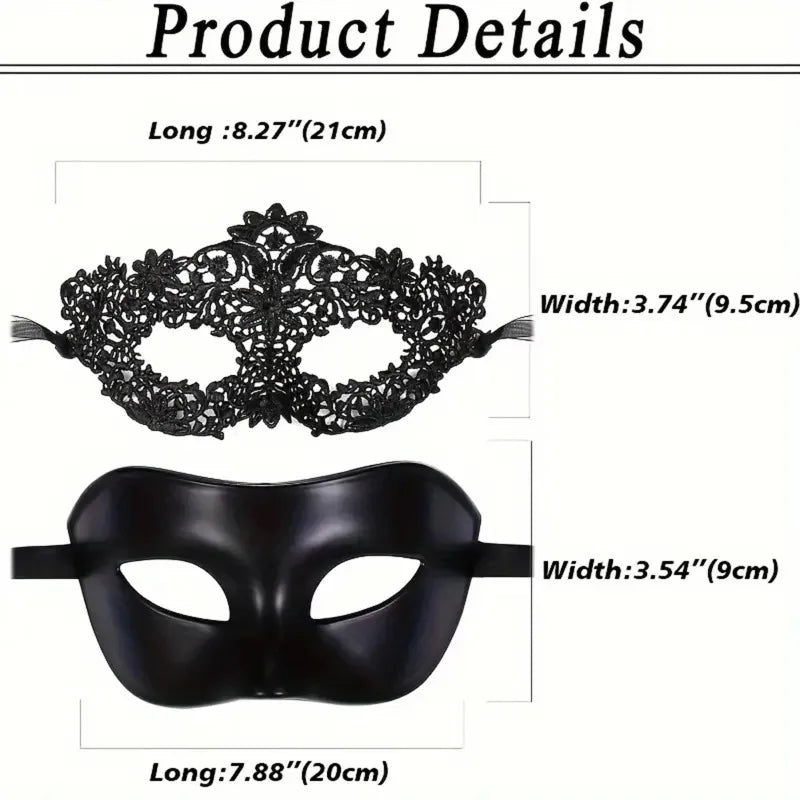 Couples Masquerade Masks – Black Lace & Half-Face Set
