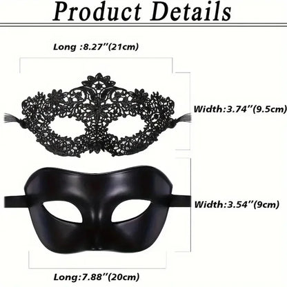 Couples Masquerade Masks – Black Lace & Half-Face Set