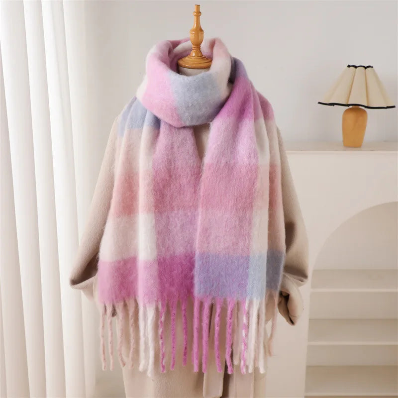 Pashmina Scarf for Women, Warm Plaid Winter Shawl Wrap