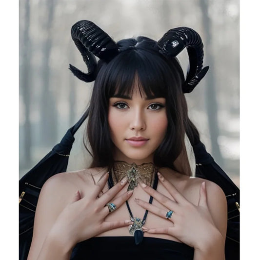 Demon Horn Headband Black Gothic Headdress for Halloween Cosplay