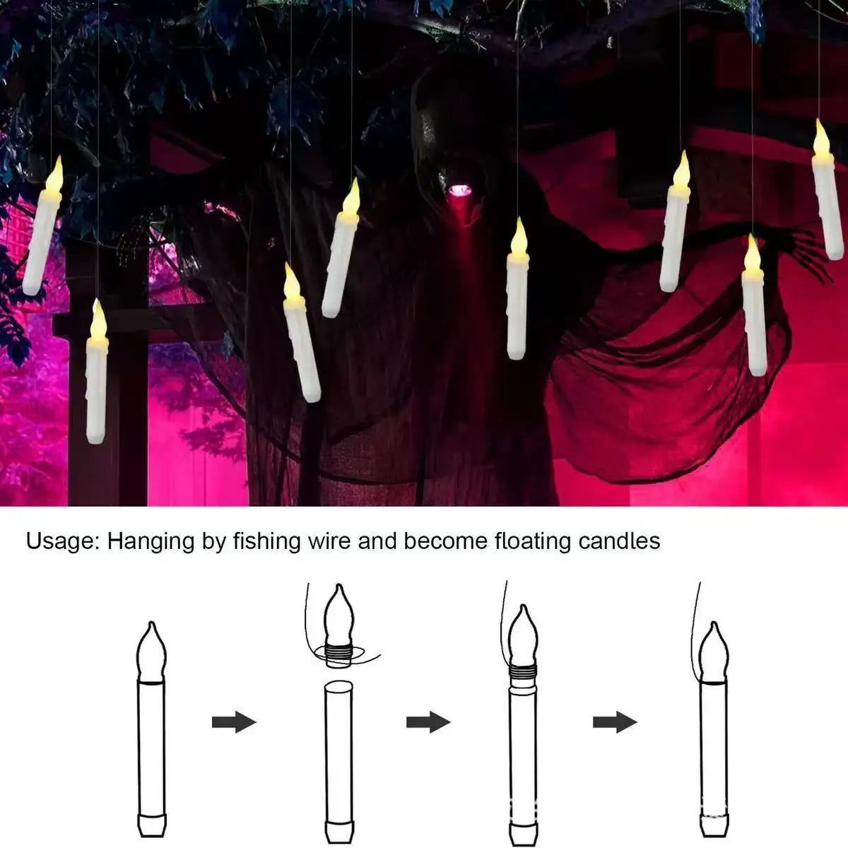 Halloween Floating Candles LED Hanging Decoration with Remote