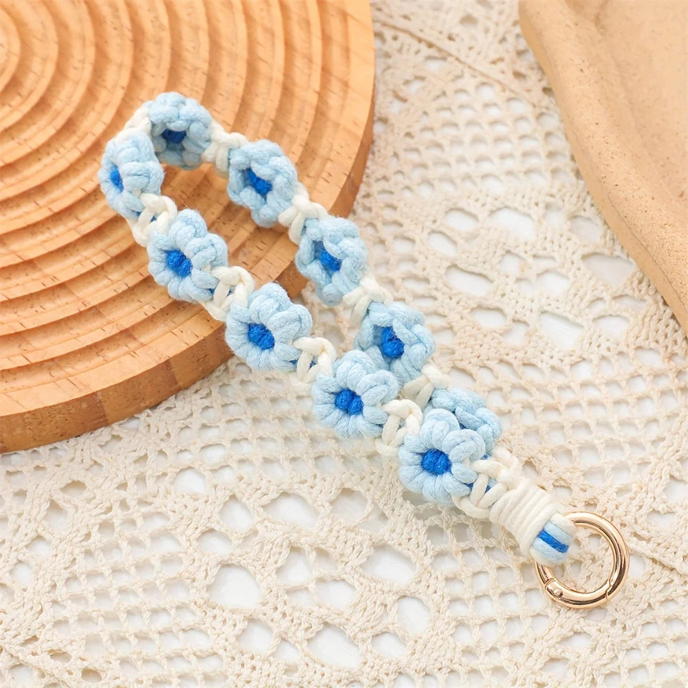 Macrame Keychain Floral Wristlet for Keys, Bags and Phone