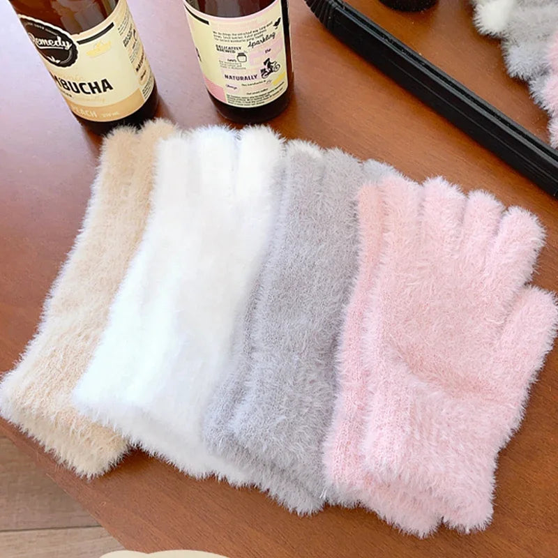 Women's Winter Gloves, Plush Warm Mittens for Outdoor Use