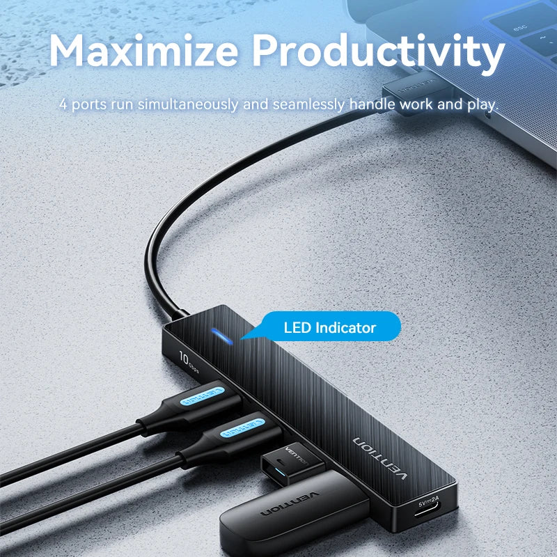USB 3.2 Hub 5-in-1 10Gbps USB-C USB-A Splitter Adapter