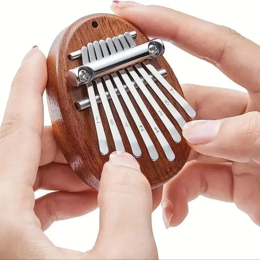 Mini Kalimba 8 Key Wooden Thumb Piano with Pendant Chain