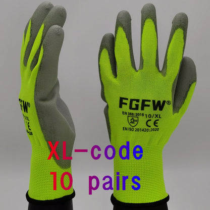 PU Coated Work Gloves Lightweight Anti-Slip Safety Gloves 10 Pairs