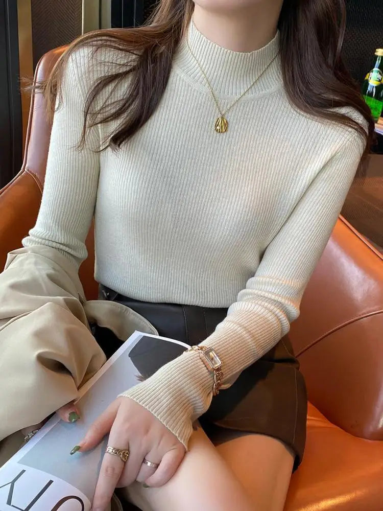 Women’s Mock Neck Sweater Slim Fit Knit Winter Pullover