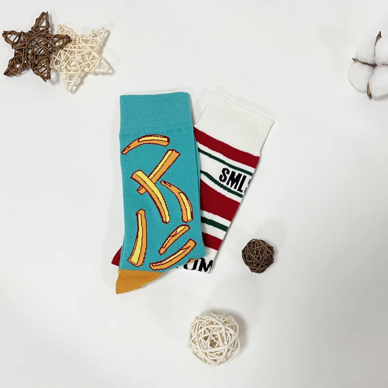 Funny Socks Unisex Tomato Ketchup & French Fry Mid-Calf Pair