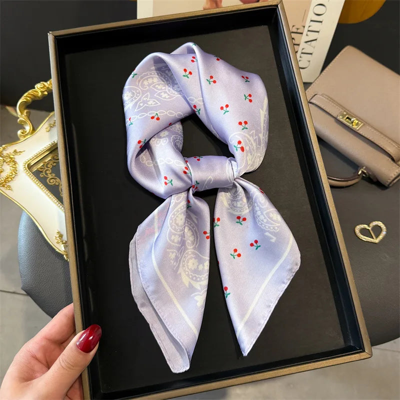 Silk Square Scarf 70x70cm Floral Satin Wrap for Women