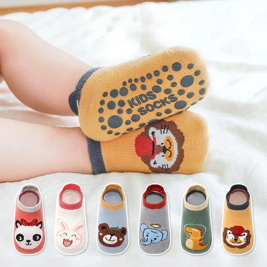 Kids Non Slip Socks, Cotton Cartoon Animal Floor Socks 6 Pairs