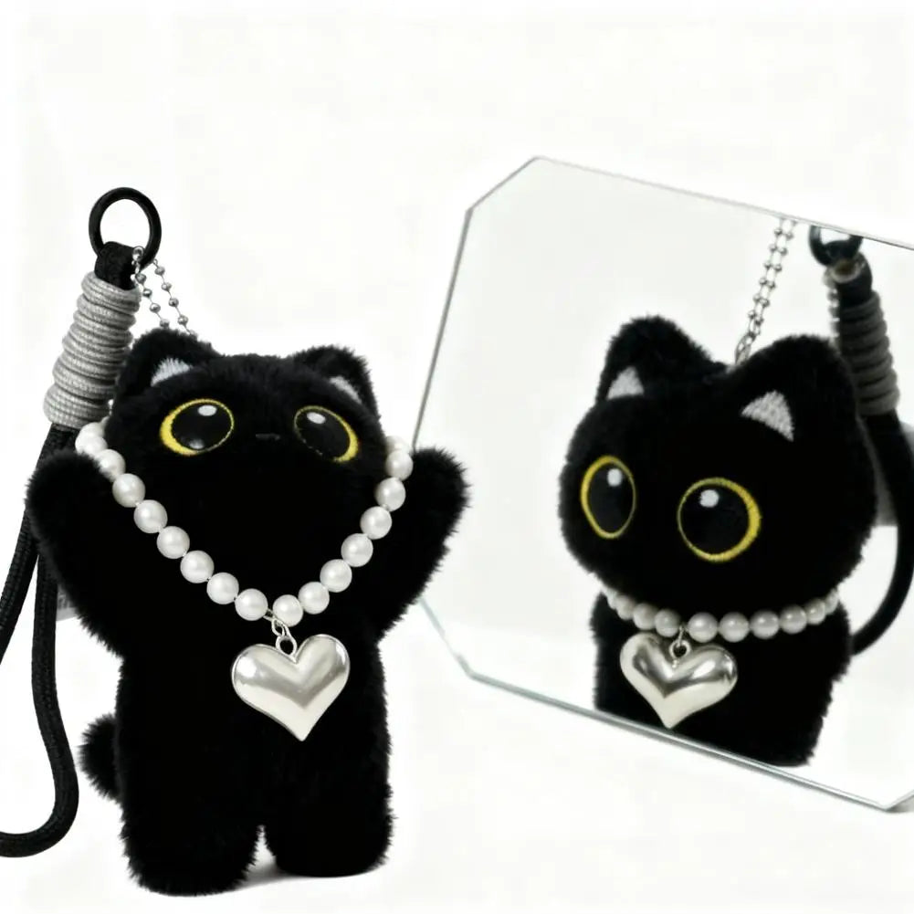 Black Cat Plush Keychain 10cm Cute Bag Charm Pendant
