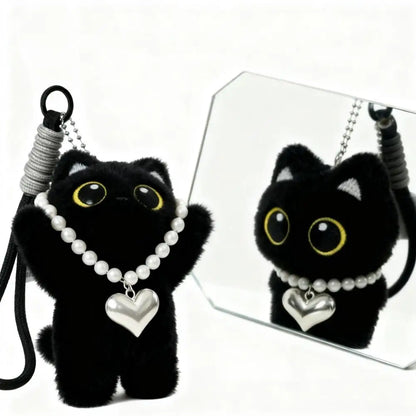 Black Cat Plush Keychain 10cm Cute Bag Charm Pendant