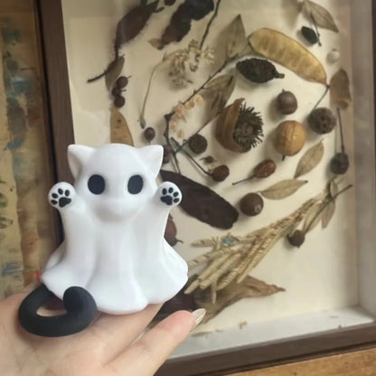 Cat Ghost Halloween Ornament, Mini PVC Figurine for Desktop Decor