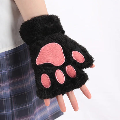 Fingerless Winter Gloves Plush Warm Mittens for Women and Girls