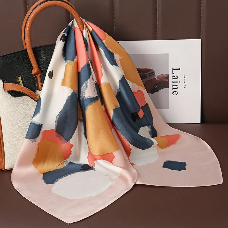 Women's Square Scarf, 70×70cm Printed Satin-Style Headscarf
