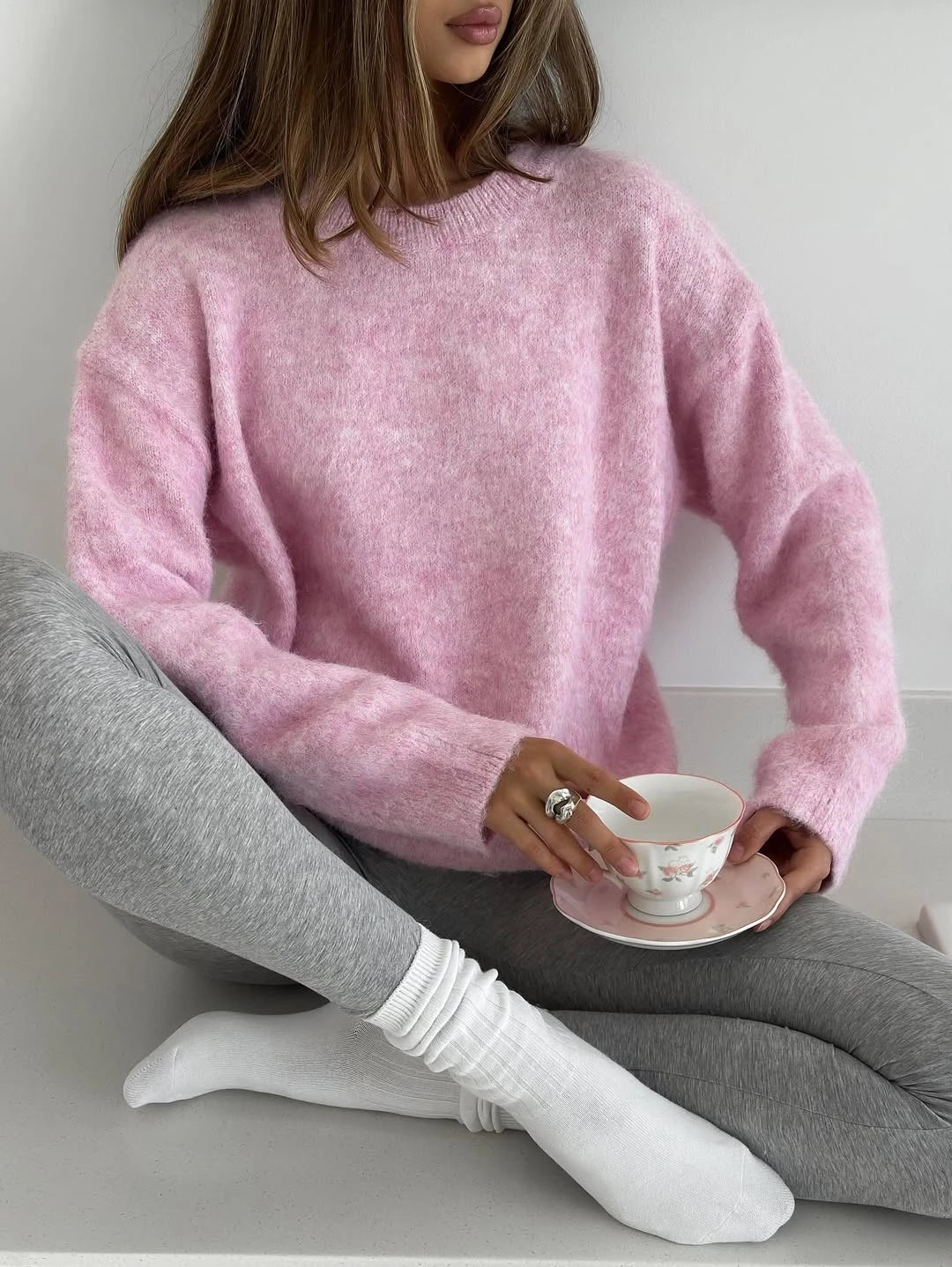 Women's Knit Sweater Oversized O-Neck Warm Winter Pullover