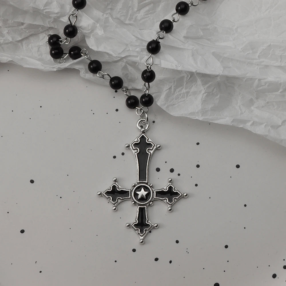 Gothic Pendant Necklace, Y2K Beaded Heart Design for Unisex Style