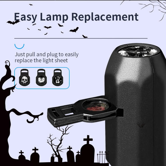 Halloween Projector Light USB 3-Mode Rotating LED Skull Lamp