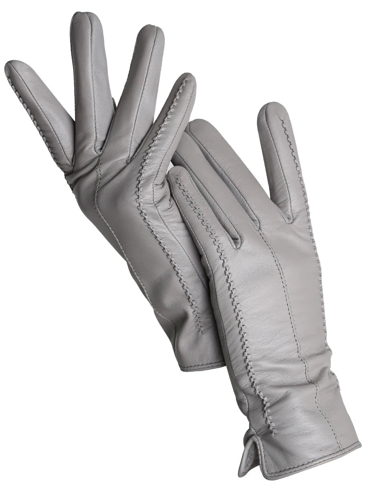 Women's Leather Winter Gloves, Sheepskin Touch Screen Driving