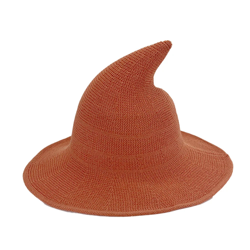 Halloween Witch Hat Long Point Knitted Cap with Wide Brim for Adults