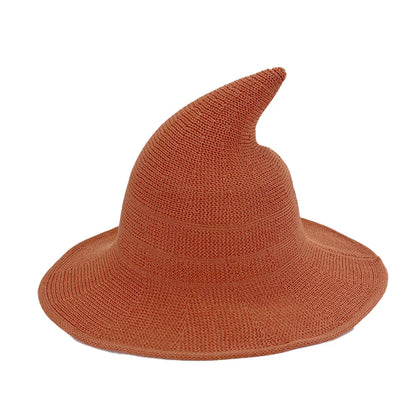 Halloween Witch Hat Long Point Knitted Cap with Wide Brim for Adults