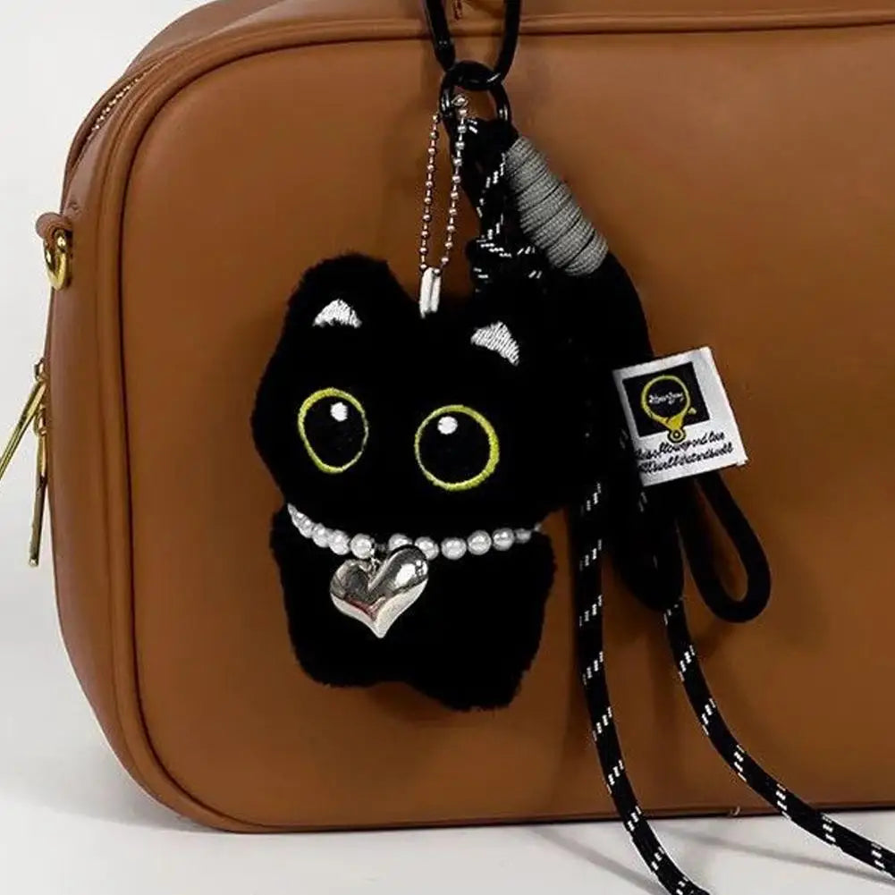 Black Cat Plush Keychain 10cm Cute Bag Charm Pendant