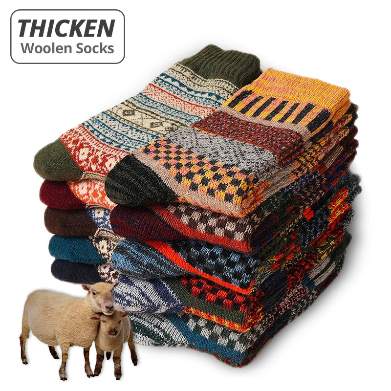 Men's Winter Socks Thick Wool Blend Warm Crew Socks 5-Pair