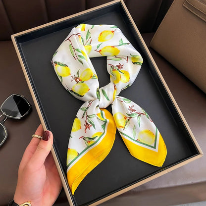 Silk Square Scarf 70x70cm Floral Satin Wrap for Women