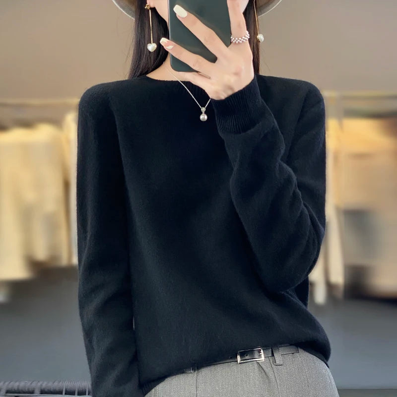 Women’s Merino Wool Sweater 100% Wool O-Neck Pullover