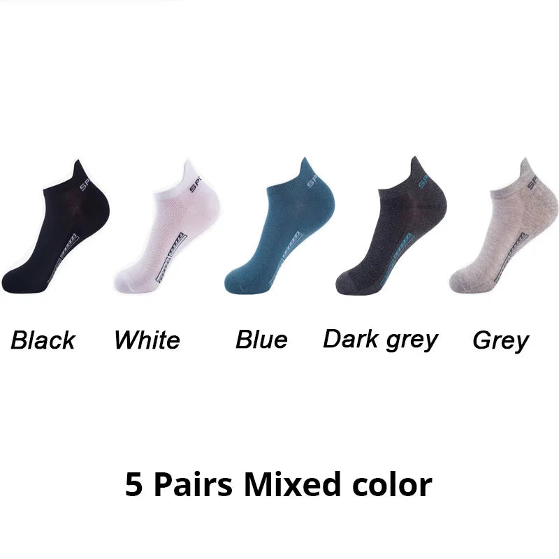 Men's Ankle Socks Breathable Mesh Summer Sports Socks 5-Pair