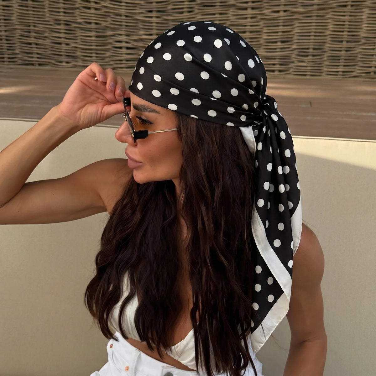 Women’s Square Scarf – Dot Print Silk Feel Head Wrap 90cm